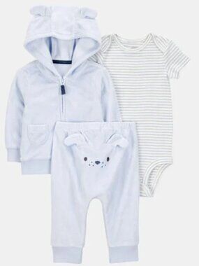 NWT Carter’s Baby Boy 3-Piece Outfit Set 12 Months Blue Bear Hoodie Pants Set